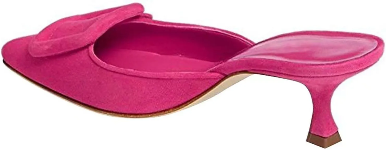 Axellion Comfortable Kitten Heel Mules for Women, Slip-on Backless Loafers with Pointed Toe, Buckle Knot Detail, Stylish Flat Slides for Casual & Business Wear