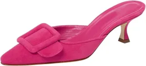 Axellion Comfortable Kitten Heel Mules for Women, Slip-on Backless Loafers with Pointed Toe, Buckle Knot Detail, Stylish Flat Slides for Casual & Business Wear