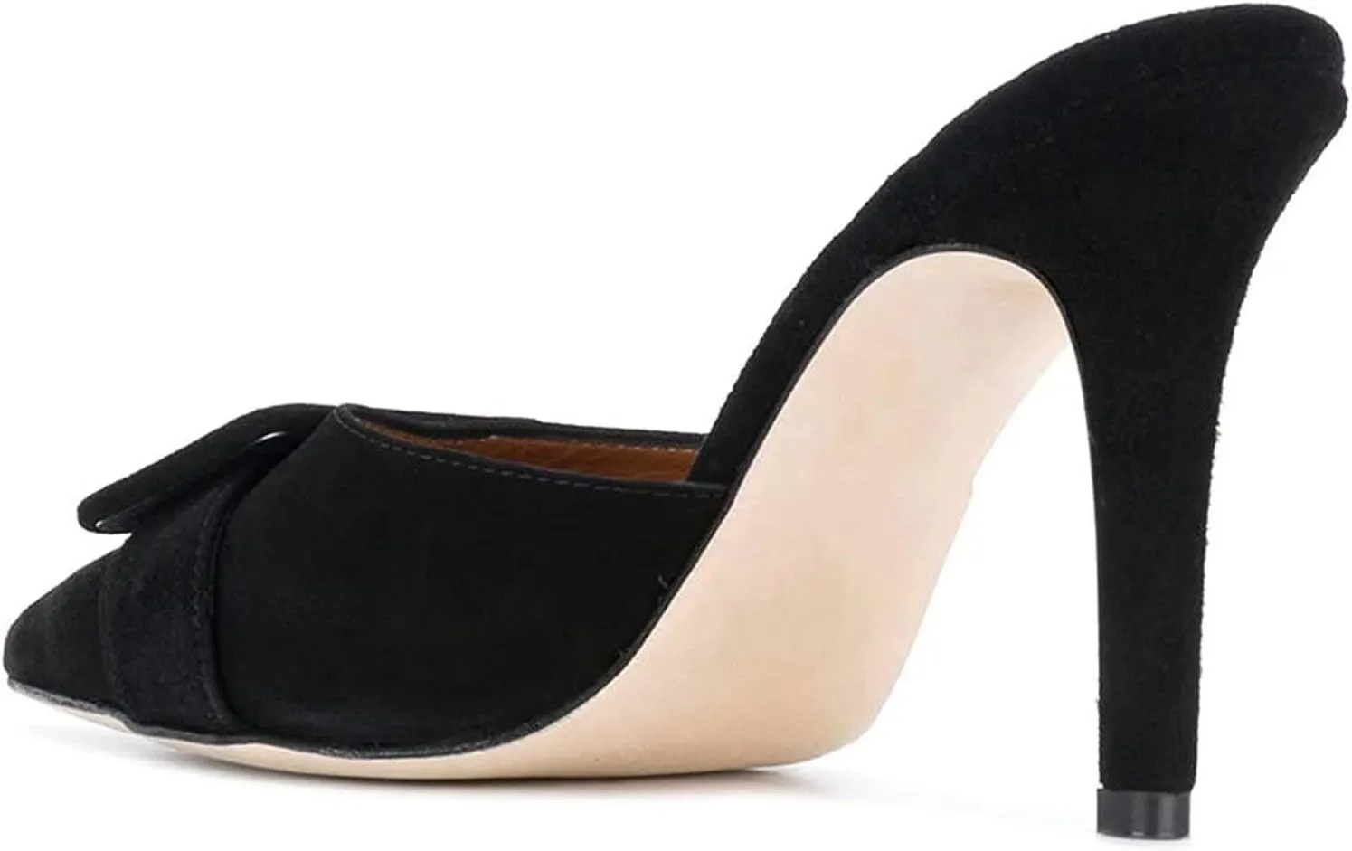 Axellion Comfortable Kitten Heel Mules for Women, Slip-on Backless Loafers with Pointed Toe, Buckle Knot Detail, Stylish Flat Slides for Casual & Business Wear