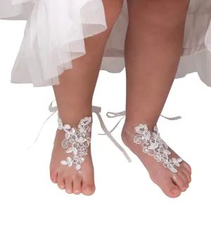 Baby Lace Sequins Barefoot Sandals, Flower girl accessory, Beach wedding Anklet, First birthday shoes, Kids barefoot sandals