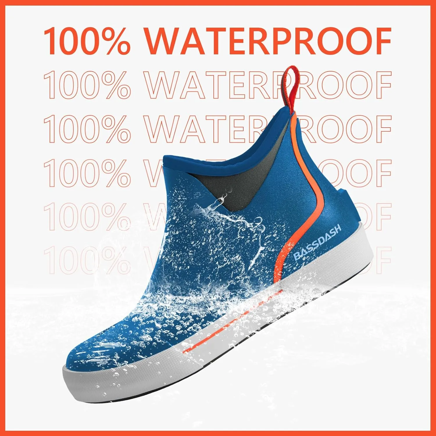 BASSDASH Men’s 4.5" Waterproof Fishing Deck Boots Anti-Slip Rubber Ankle Boots Rain Shoes for Boating Gardening Working