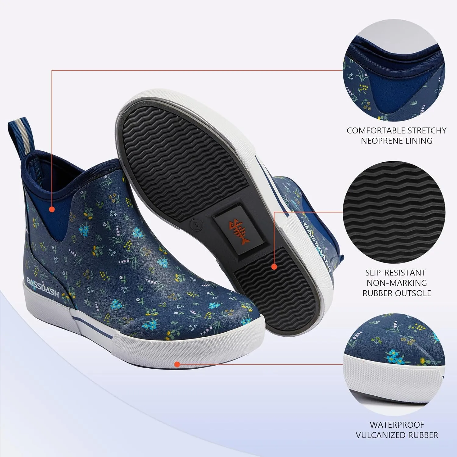 BASSDASH Womens 4.5” Waterproof Deck Ankle Rain Boots Anti-Slip Neoprene Rubber Garden Fishing Boots