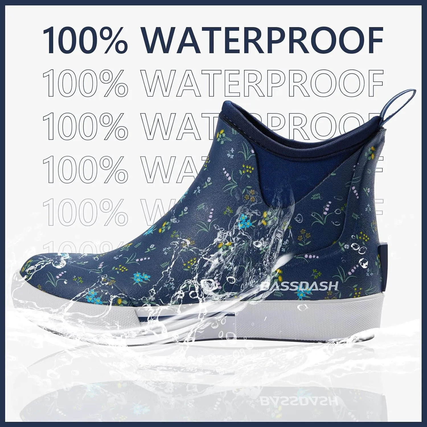 BASSDASH Womens 4.5” Waterproof Deck Ankle Rain Boots Anti-Slip Neoprene Rubber Garden Fishing Boots