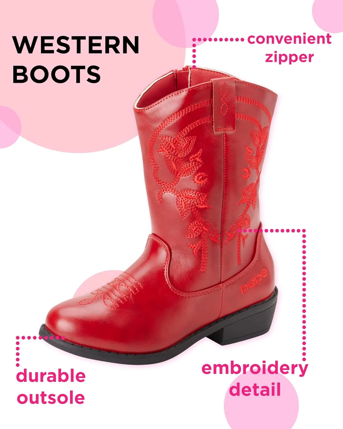 bebe Girls' Cowboy Boots - Classic Western Country Cowgirl Boots - Mid Calf Riding Shoes for Toddlers Little and Big Girls