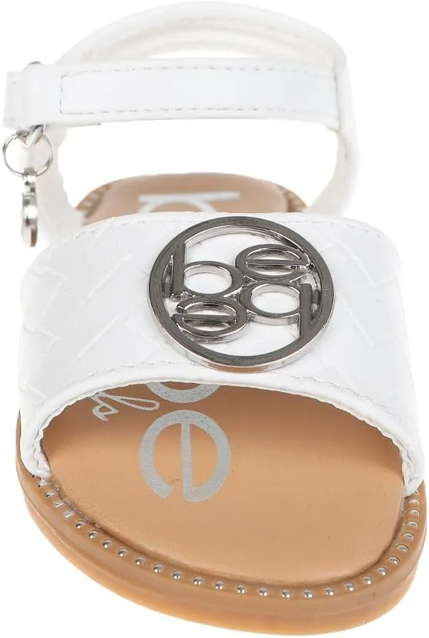 bebe Girls' Sandals - Trendy Flat Designs with Rhinestones, Puffy Straps, Embossed Details and Charms for Toddlers/Little Kids/Big Kids