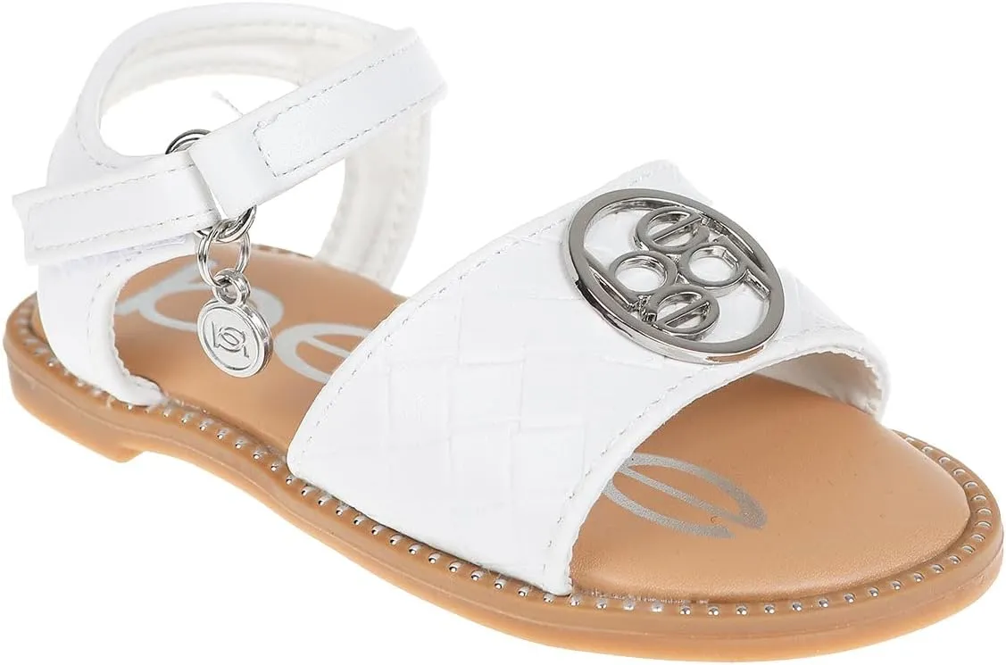 bebe Girls' Sandals - Trendy Flat Designs with Rhinestones, Puffy Straps, Embossed Details and Charms for Toddlers/Little Kids/Big Kids