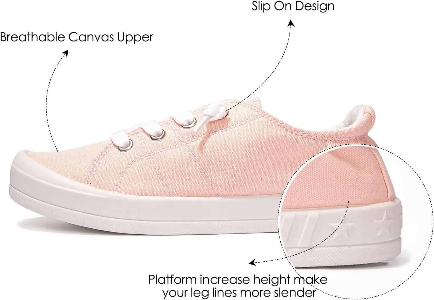 BENEKER Women's Platform Canvas Sneakers Low Top Fashion Sneakers Classic Slip-On Comfort Walking Shoes