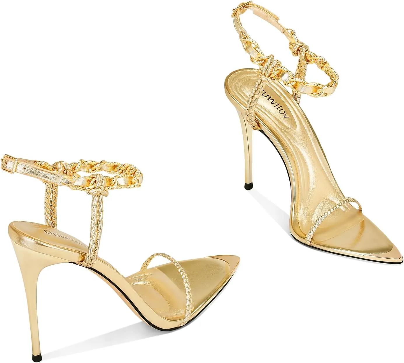 Black Pumps for Women Gold Chain Ankle Strap Open Toe Pointed Toe Stiletto High Heels for Formal Events Weddings Parties and Evening Wear