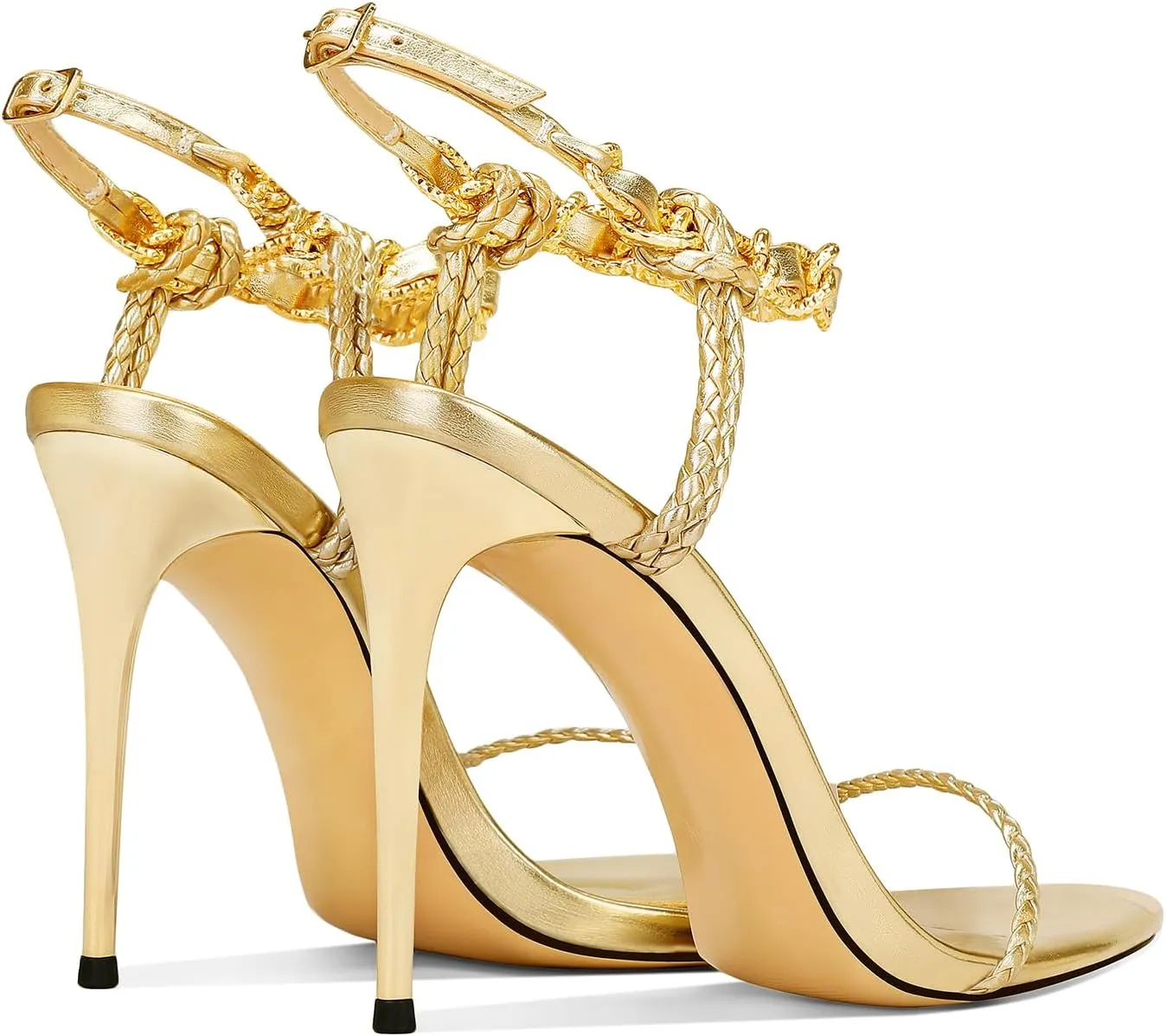 Black Pumps for Women Gold Chain Ankle Strap Open Toe Pointed Toe Stiletto High Heels for Formal Events Weddings Parties and Evening Wear