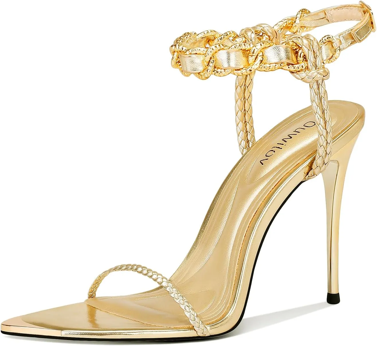 Black Pumps for Women Gold Chain Ankle Strap Open Toe Pointed Toe Stiletto High Heels for Formal Events Weddings Parties and Evening Wear