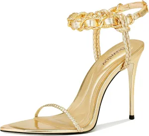 Black Pumps for Women Gold Chain Ankle Strap Open Toe Pointed Toe Stiletto High Heels for Formal Events Weddings Parties and Evening Wear