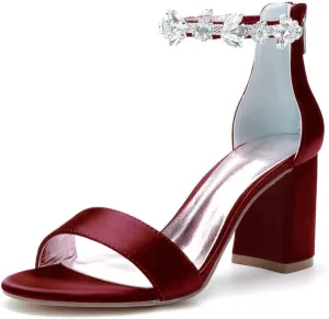 Block Heel Wedding Sandals Open Toe Rhinestones Heeled Sandal Shoes Women Bridal Heels