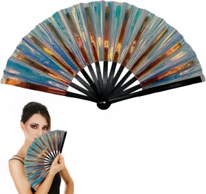 Boots on the Ground Hand Fan, Large Holographic Folding Hand Fan, Portable Craft Decorative Clacking Fans for Line Dancing Perfect for Performances & Parties for Outdoor Events, Dance Enthusiasts Gift