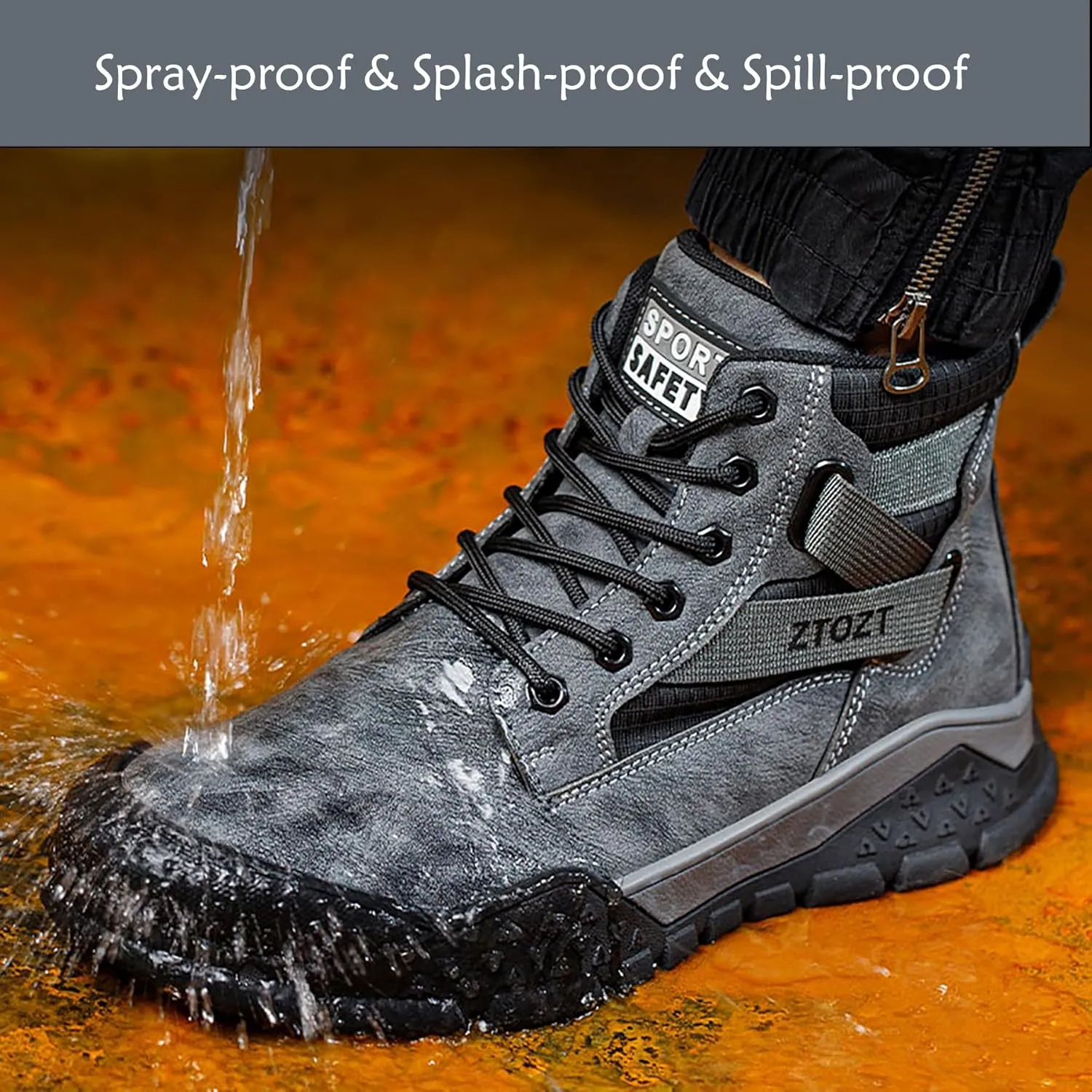 Breathable Work Safety Boots Lightweight Mid Cut Steel Toe Industry Construction Sneakers
