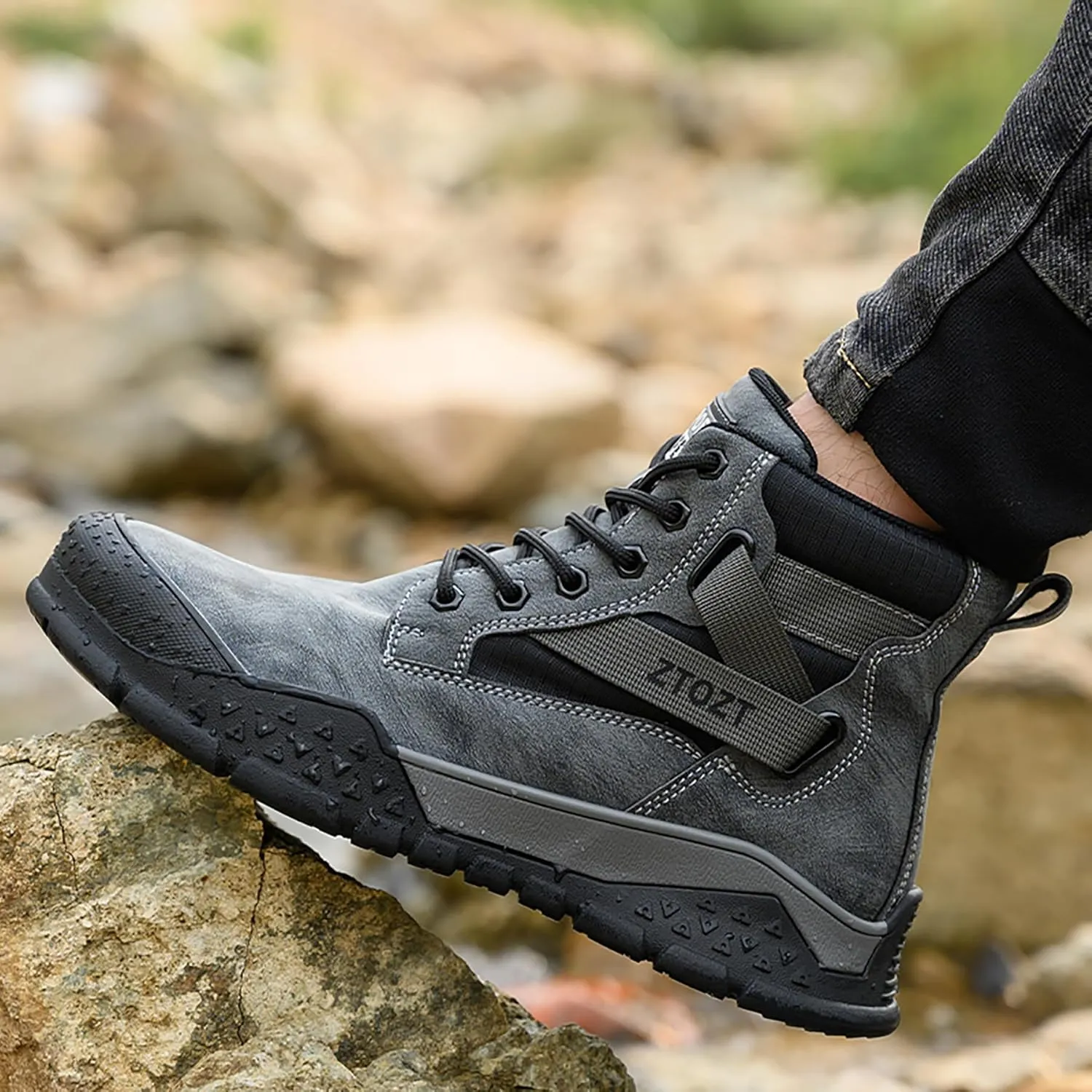 Breathable Work Safety Boots Lightweight Mid Cut Steel Toe Industry Construction Sneakers