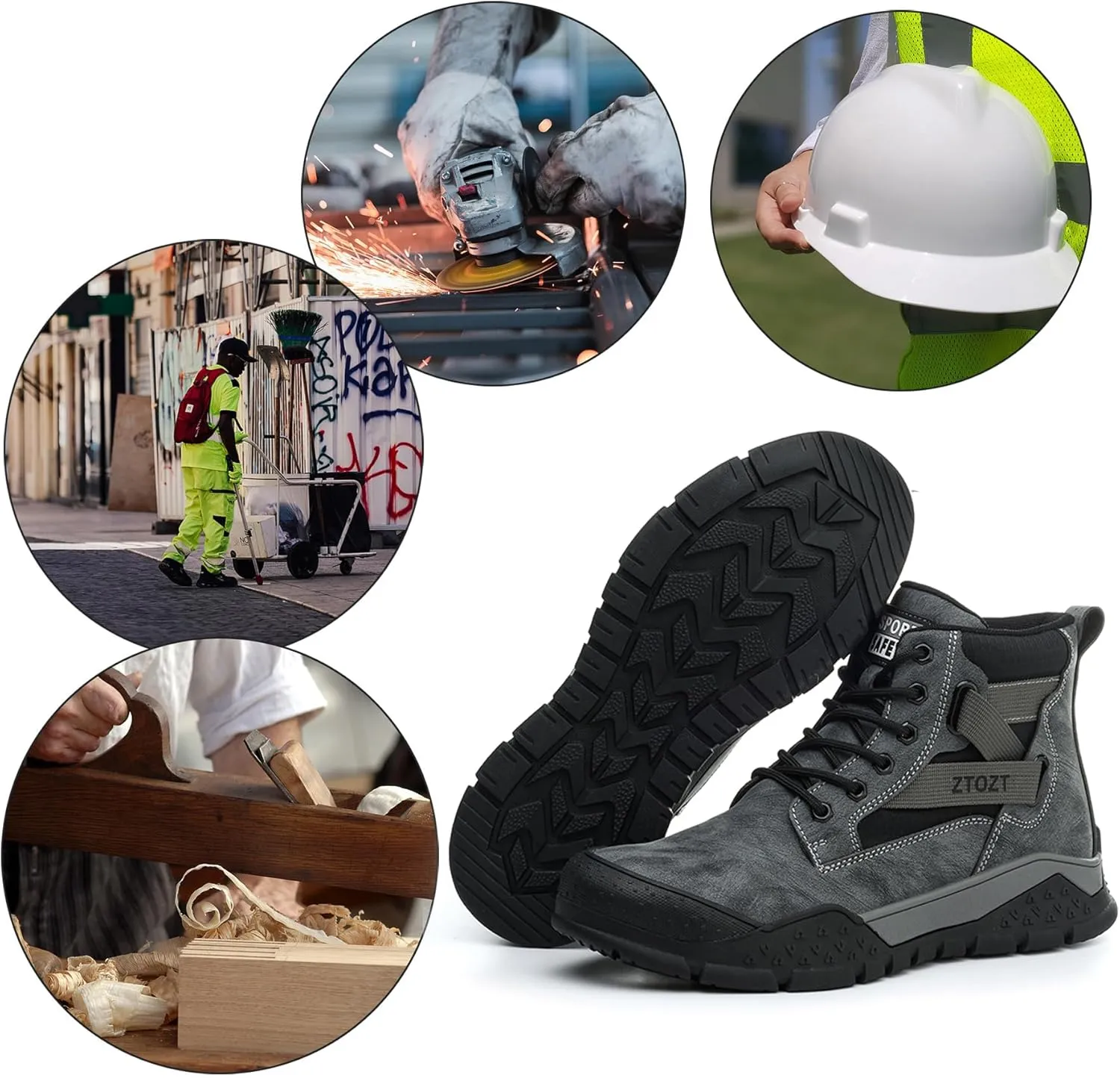 Breathable Work Safety Boots Lightweight Mid Cut Steel Toe Industry Construction Sneakers
