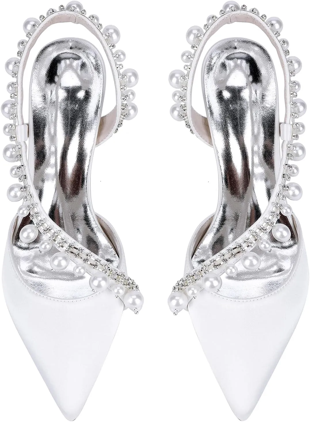 Bride Wedding Shoes for Women 8.5Cm Strappy Closed Rhinestone Pumps Satin Stilettowedding Guest Party Dance Prom Dress Shoes for Bridesmaids
