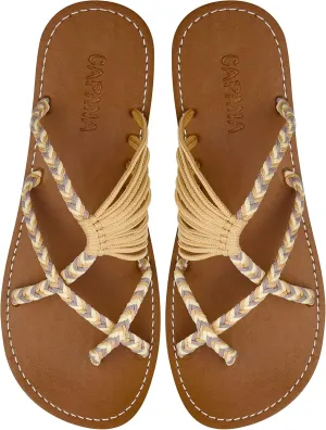Capana Woven Women's Flat Sandals - Strappy Braided Beach Sandals for Dressy Summer, Rope Bohemian Spring Casual Womens Shoes, Comfy Boho Flats for Teen Girls Oceanbliss