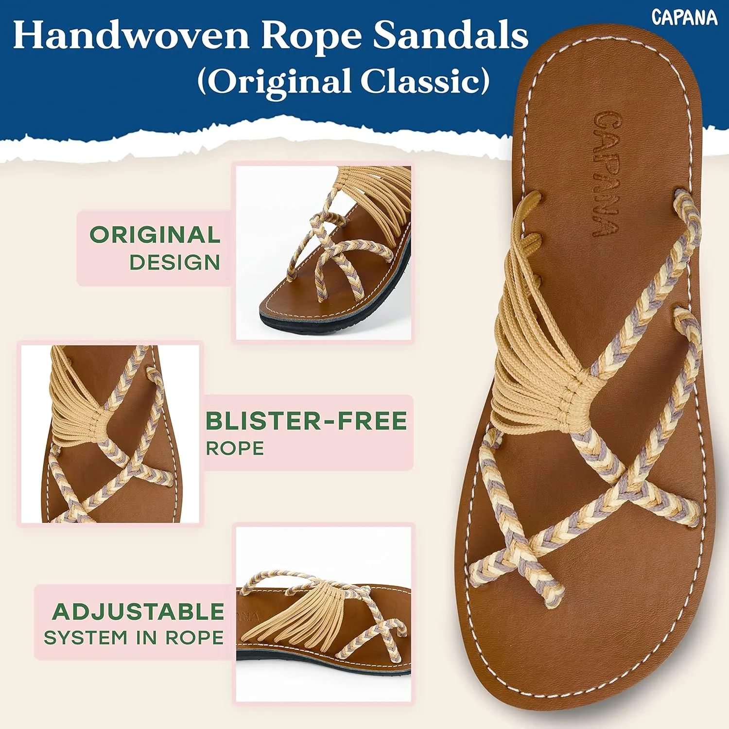 Capana Woven Women's Flat Sandals - Strappy Braided Beach Sandals for Dressy Summer, Rope Bohemian Spring Casual Womens Shoes, Comfy Boho Flats for Teen Girls Oceanbliss