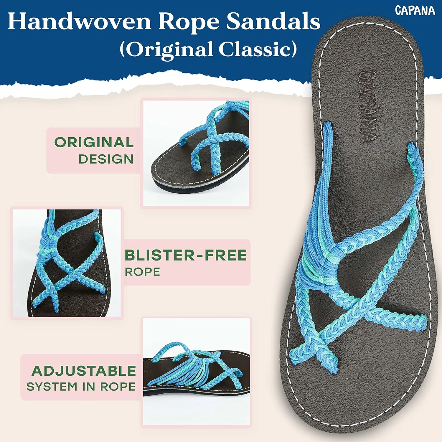 Capana Woven Women's Flat Sandals - Strappy Braided Beach Sandals for Dressy Summer, Rope Bohemian Spring Casual Womens Shoes, Comfy Boho Flats for Teen Girls Oceanbliss