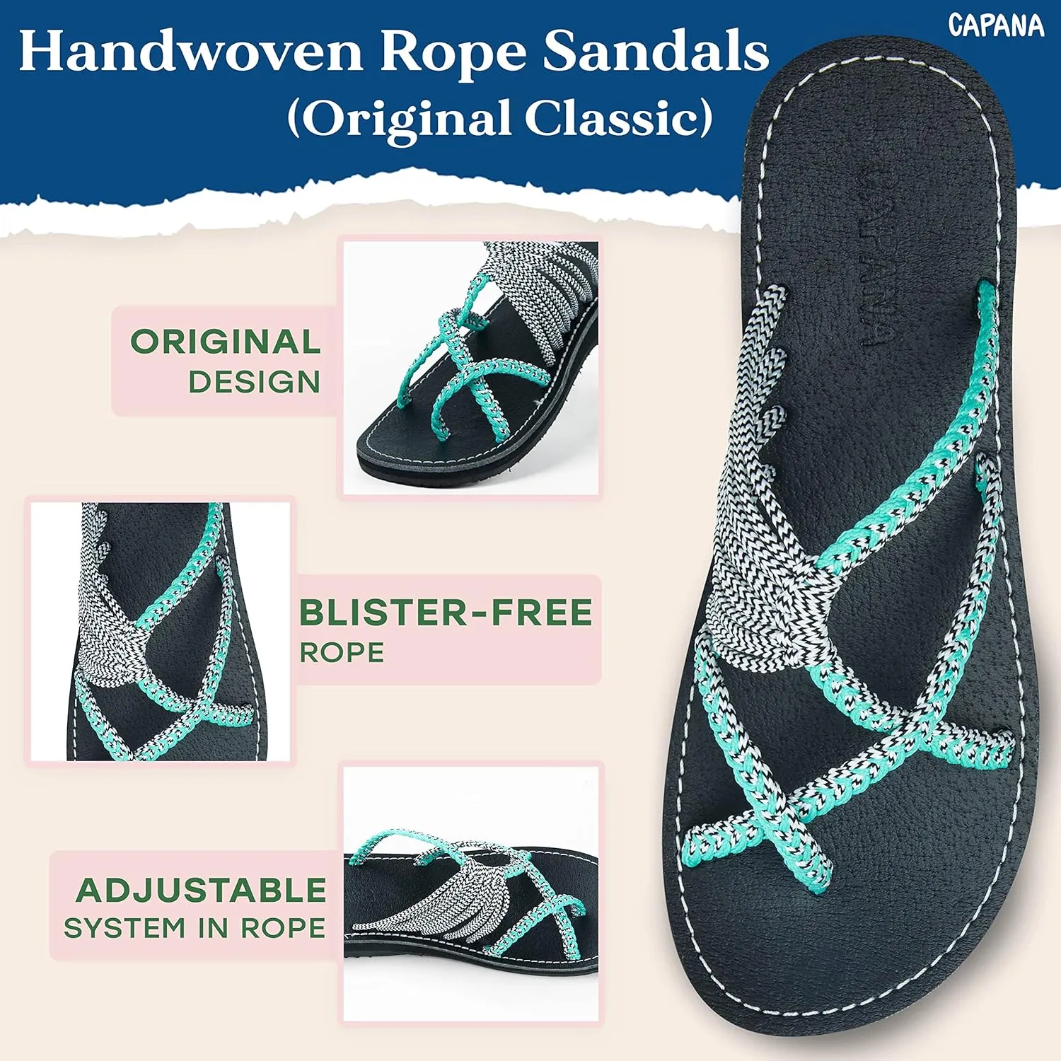 Capana Woven Women's Flat Sandals - Strappy Braided Beach Sandals for Dressy Summer, Rope Bohemian Spring Casual Womens Shoes, Comfy Boho Flats for Teen Girls Oceanbliss