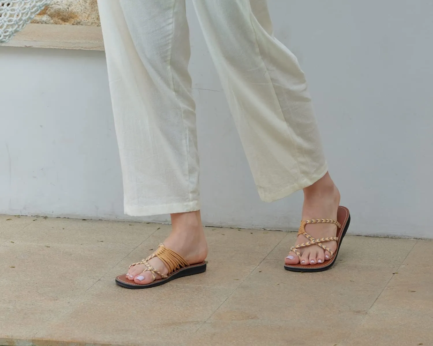 Capana Woven Women's Flat Sandals - Strappy Braided Beach Sandals for Dressy Summer, Rope Bohemian Spring Casual Womens Shoes, Comfy Boho Flats for Teen Girls Oceanbliss