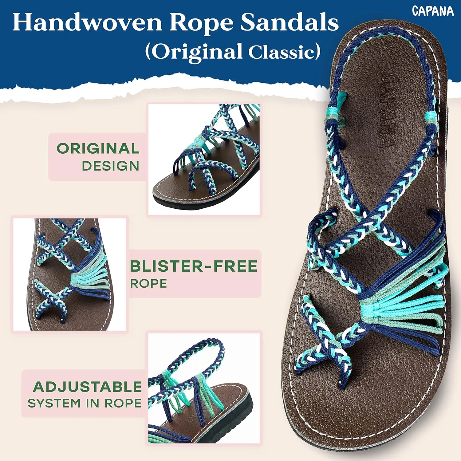 Capana Woven Women's Flat Sandals - Strappy Braided Sandals, Beach Sandals for Women Dressy Summer, Rope Bohemian Sandals, Spring Casual Womens Shoes, Comfy Boho Flats for Teen Girls – Banyan