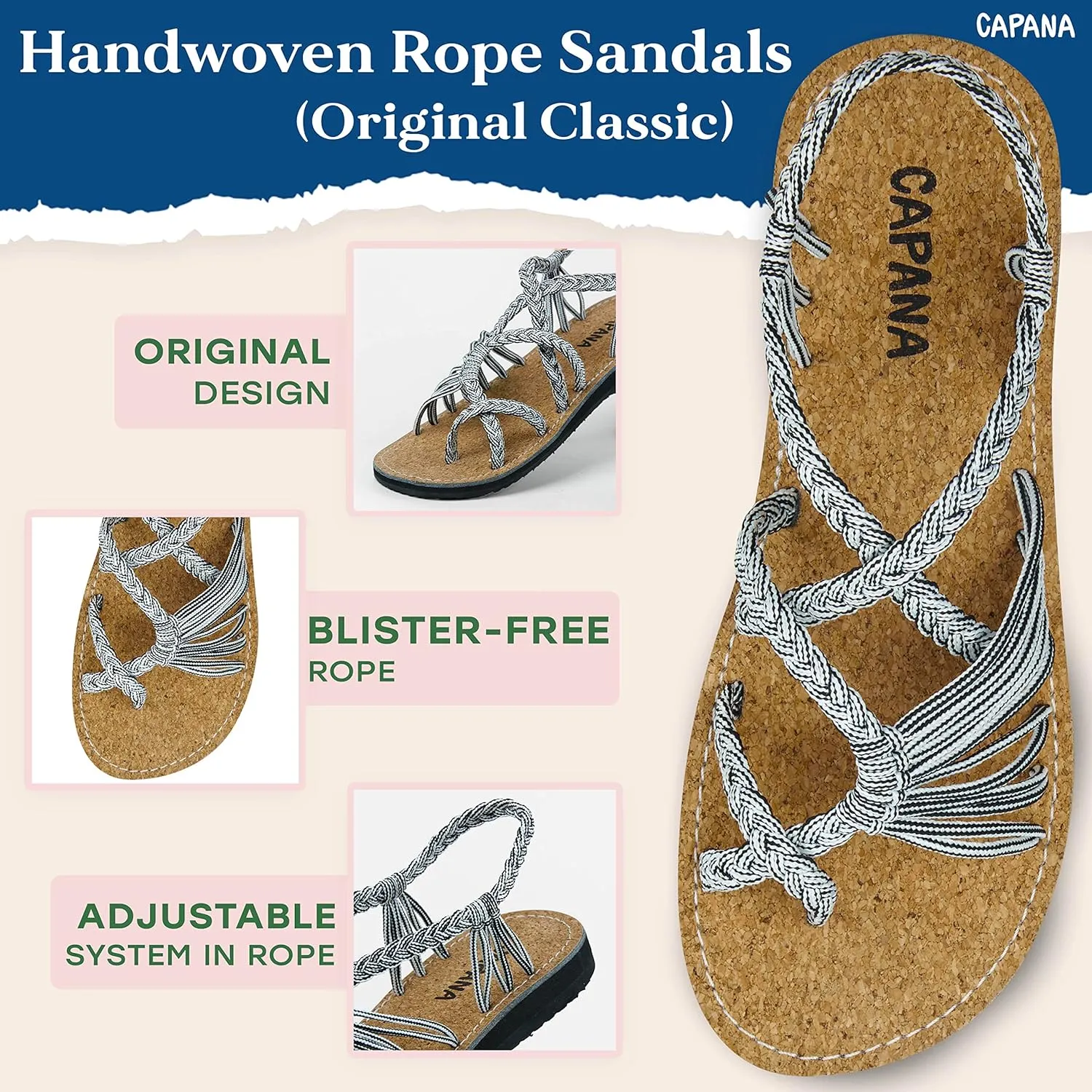Capana Woven Women's Flat Sandals - Strappy Braided Sandals, Beach Sandals for Women Dressy Summer, Rope Bohemian Sandals, Spring Casual Womens Shoes, Comfy Boho Flats for Teen Girls – Banyan