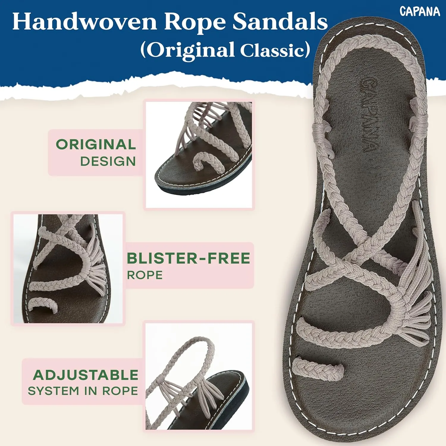 Capana Woven Women's Flat Sandals - Strappy Braided Sandals, Beach Sandals for Women Dressy Summer, Rope Bohemian Sandals, Spring Casual Womens Shoes, Comfy Boho Flats for Teen Girls – Commune