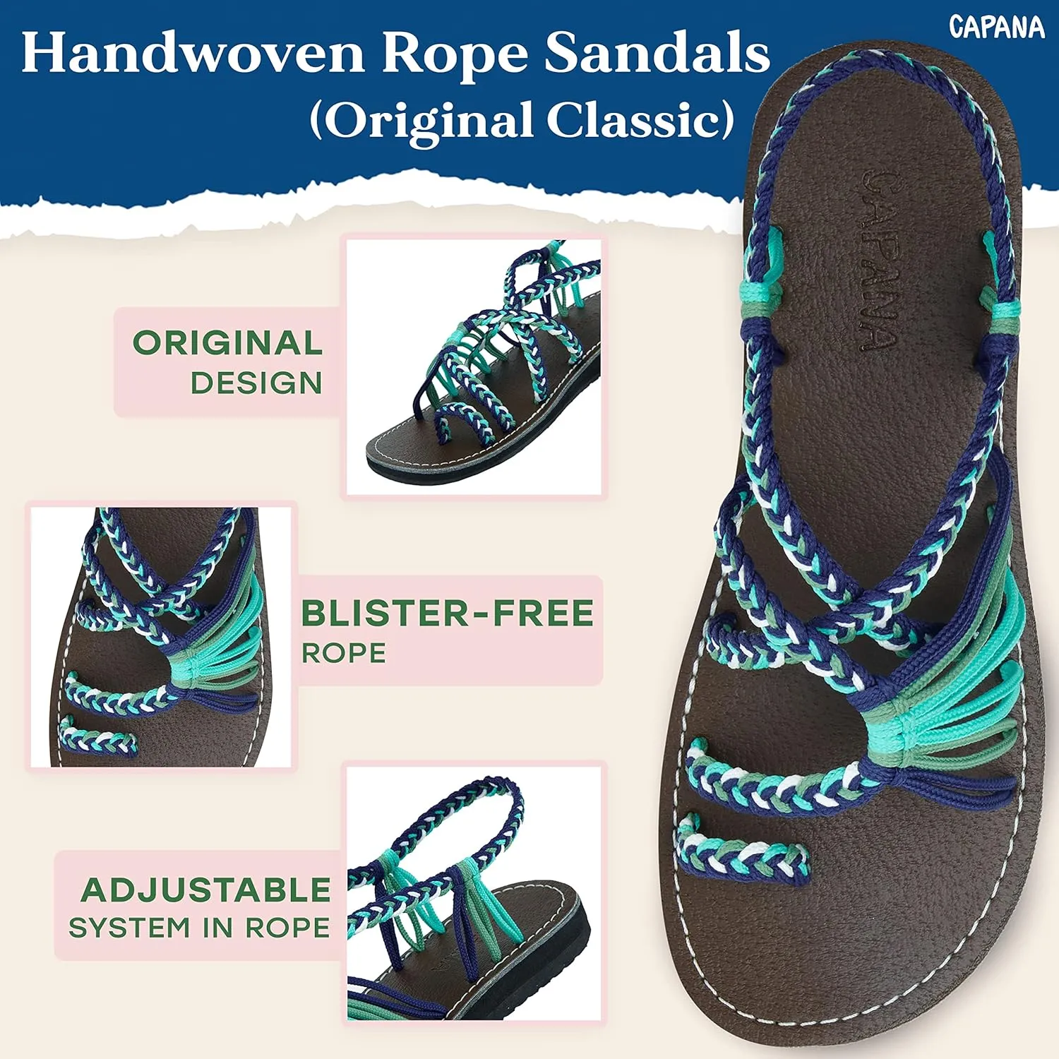 Capana Woven Women's Flat Sandals - Strappy Braided Sandals, Beach Sandals for Women Dressy Summer, Rope Bohemian Sandals, Spring Casual Womens Shoes, Comfy Boho Flats for Teen Girls – Commune