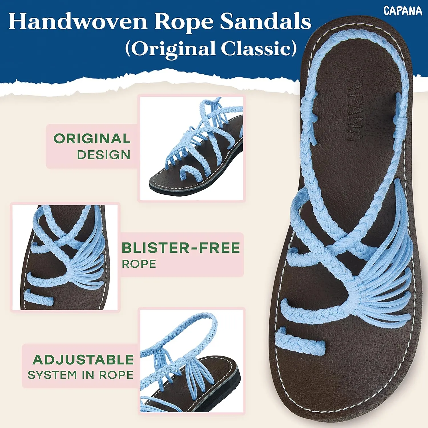 Capana Woven Women's Flat Sandals - Strappy Braided Sandals, Beach Sandals for Women Dressy Summer, Rope Bohemian Sandals, Spring Casual Womens Shoes, Comfy Boho Flats for Teen Girls – Commune