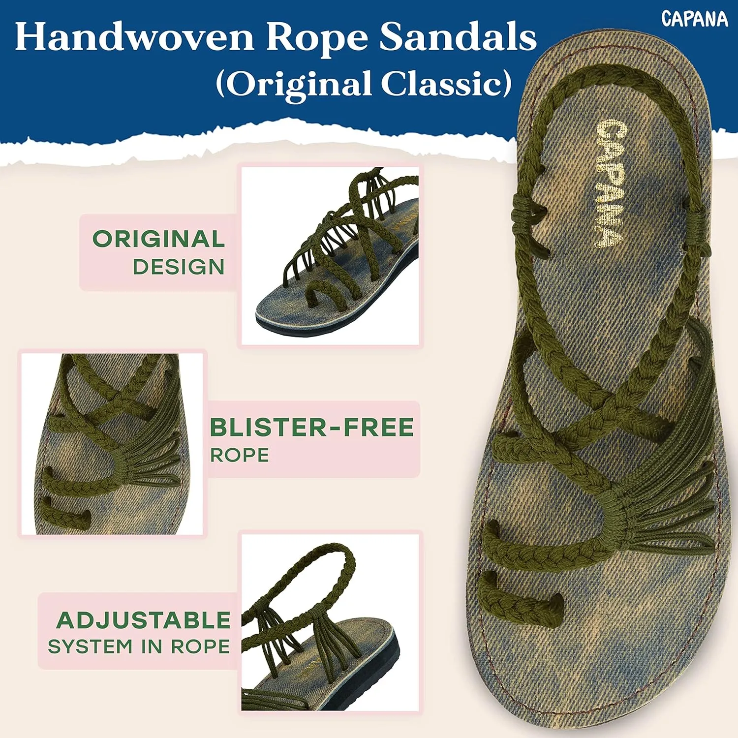 Capana Woven Women's Flat Sandals - Strappy Braided Sandals, Beach Sandals for Women Dressy Summer, Rope Bohemian Sandals, Spring Casual Womens Shoes, Comfy Boho Flats for Teen Girls – Commune