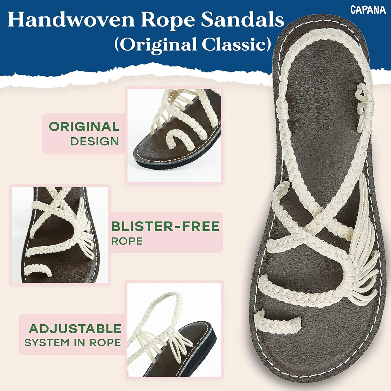 Capana Woven Women's Flat Sandals - Strappy Braided Sandals, Beach Sandals for Women Dressy Summer, Rope Bohemian Sandals, Spring Casual Womens Shoes, Comfy Boho Flats for Teen Girls – Commune