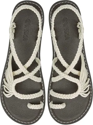 Capana Woven Women's Flat Sandals - Strappy Braided Sandals, Beach Sandals for Women Dressy Summer, Rope Bohemian Sandals, Spring Casual Womens Shoes, Comfy Boho Flats for Teen Girls – Commune