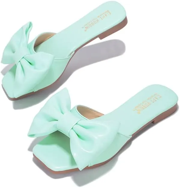 Cape Robbin Juju Sandals Slides for Women, Womens Mules Slip On Shoes with Bow - Sandals Slides for Women, Womens Mules Slip On Shoes with Bow