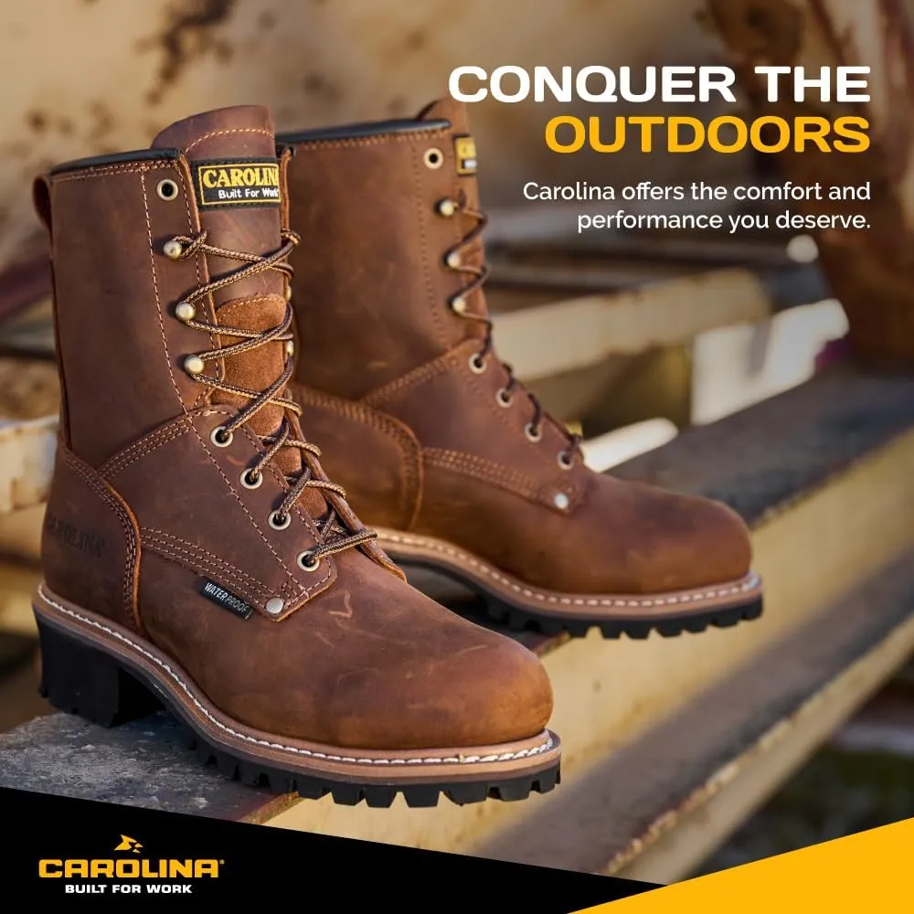 Carolina Elm 8" Logger Steel Toe Work Boots for Men - Crazy Horse Leather Upper, Pillow Cushion Footbed, and Oil- and Slip-Resistant Outsole, EH-Rated