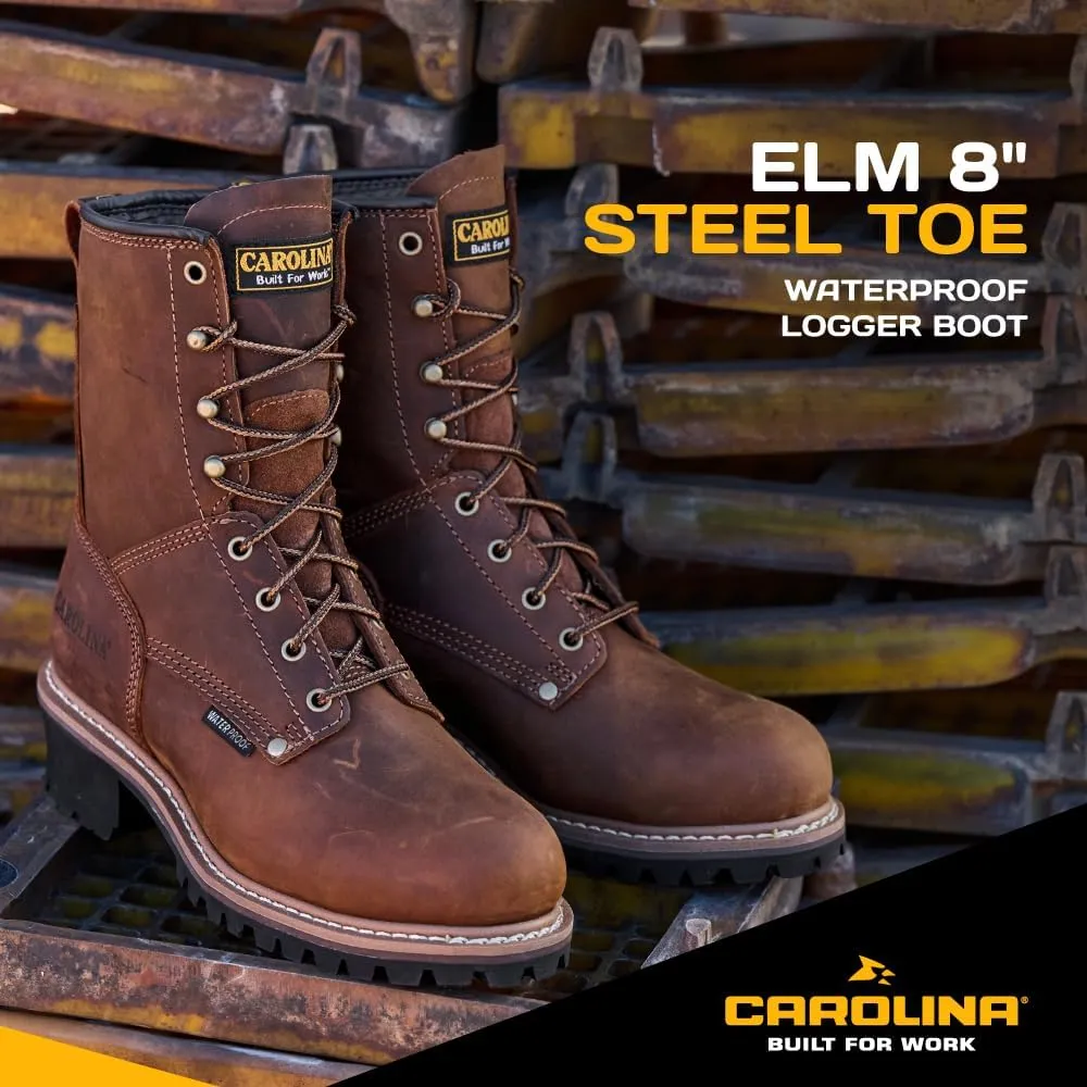 Carolina Elm 8" Logger Steel Toe Work Boots for Men - Crazy Horse Leather Upper, Pillow Cushion Footbed, and Oil- and Slip-Resistant Outsole, EH-Rated