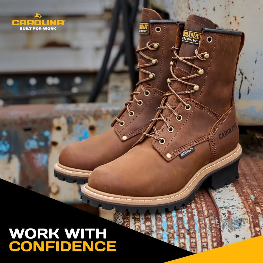 Carolina Elm 8" Waterproof Logger Boots for Men - Crazy Horse Leather Upper, Pillow Cushion Footbed, and Oil- and Slip-Resistant Outsole, EH-Rated