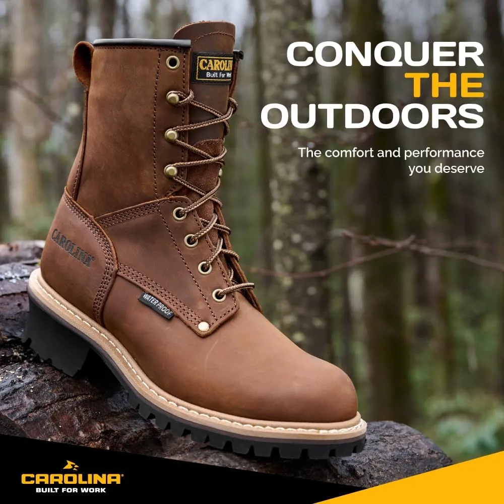 Carolina Elm 8" Waterproof Logger Boots for Men - Crazy Horse Leather Upper, Pillow Cushion Footbed, and Oil- and Slip-Resistant Outsole, EH-Rated