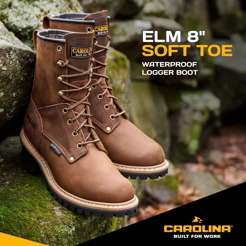 Carolina Elm 8" Waterproof Logger Boots for Men - Crazy Horse Leather Upper, Pillow Cushion Footbed, and Oil- and Slip-Resistant Outsole, EH-Rated