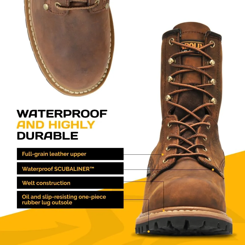 Carolina Elm 8" Waterproof Logger Boots for Men - Crazy Horse Leather Upper, Pillow Cushion Footbed, and Oil- and Slip-Resistant Outsole, EH-Rated