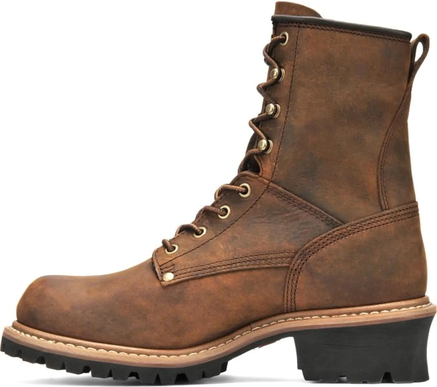Carolina Elm 8" Waterproof Logger Boots for Men - Crazy Horse Leather Upper, Pillow Cushion Footbed, and Oil- and Slip-Resistant Outsole, EH-Rated