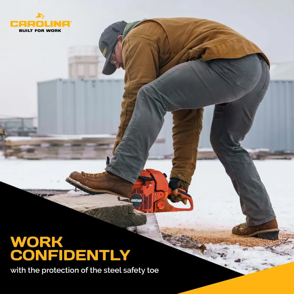 Carolina Spruce 8" Waterproof Steel Toe Logger Boots for Men - Leather Upper, Pillow Cushion Footbed, and Oil- and Slip-Resistant Outsole, EH-Rated