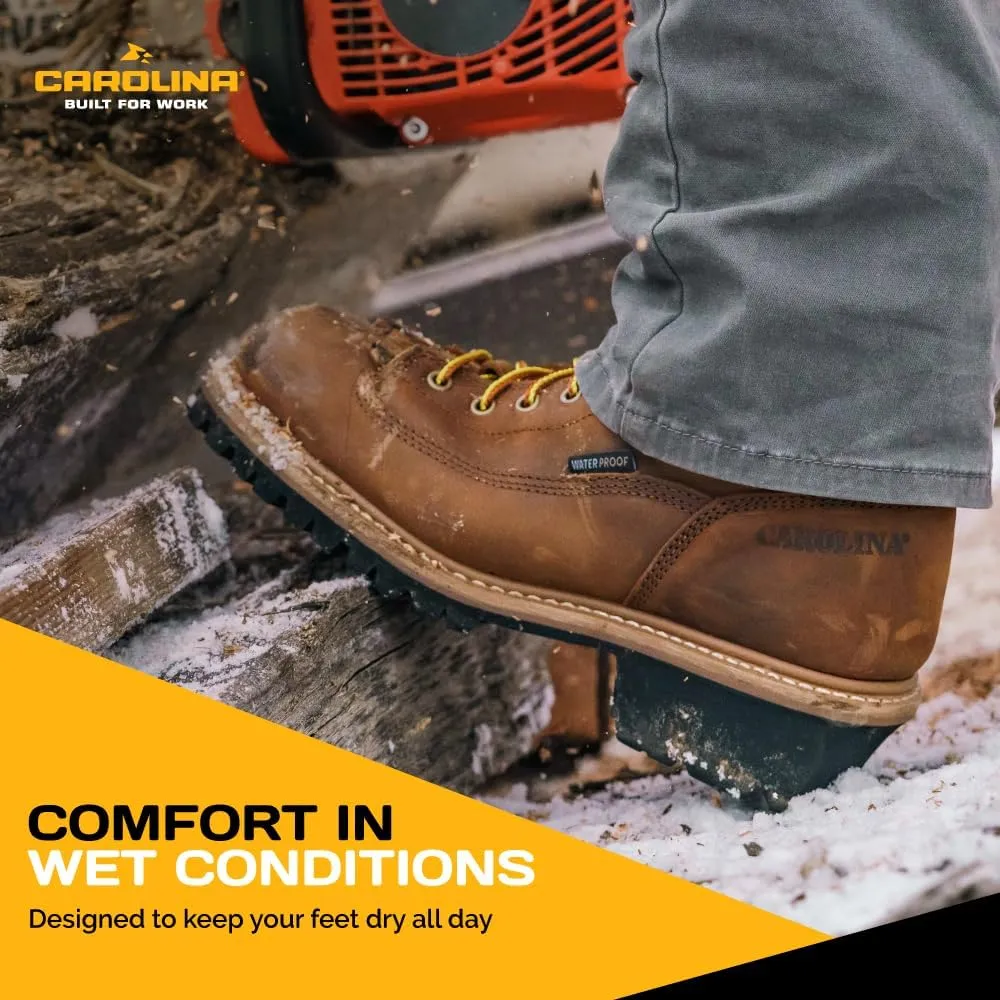 Carolina Spruce 8" Waterproof Steel Toe Logger Boots for Men - Leather Upper, Pillow Cushion Footbed, and Oil- and Slip-Resistant Outsole, EH-Rated