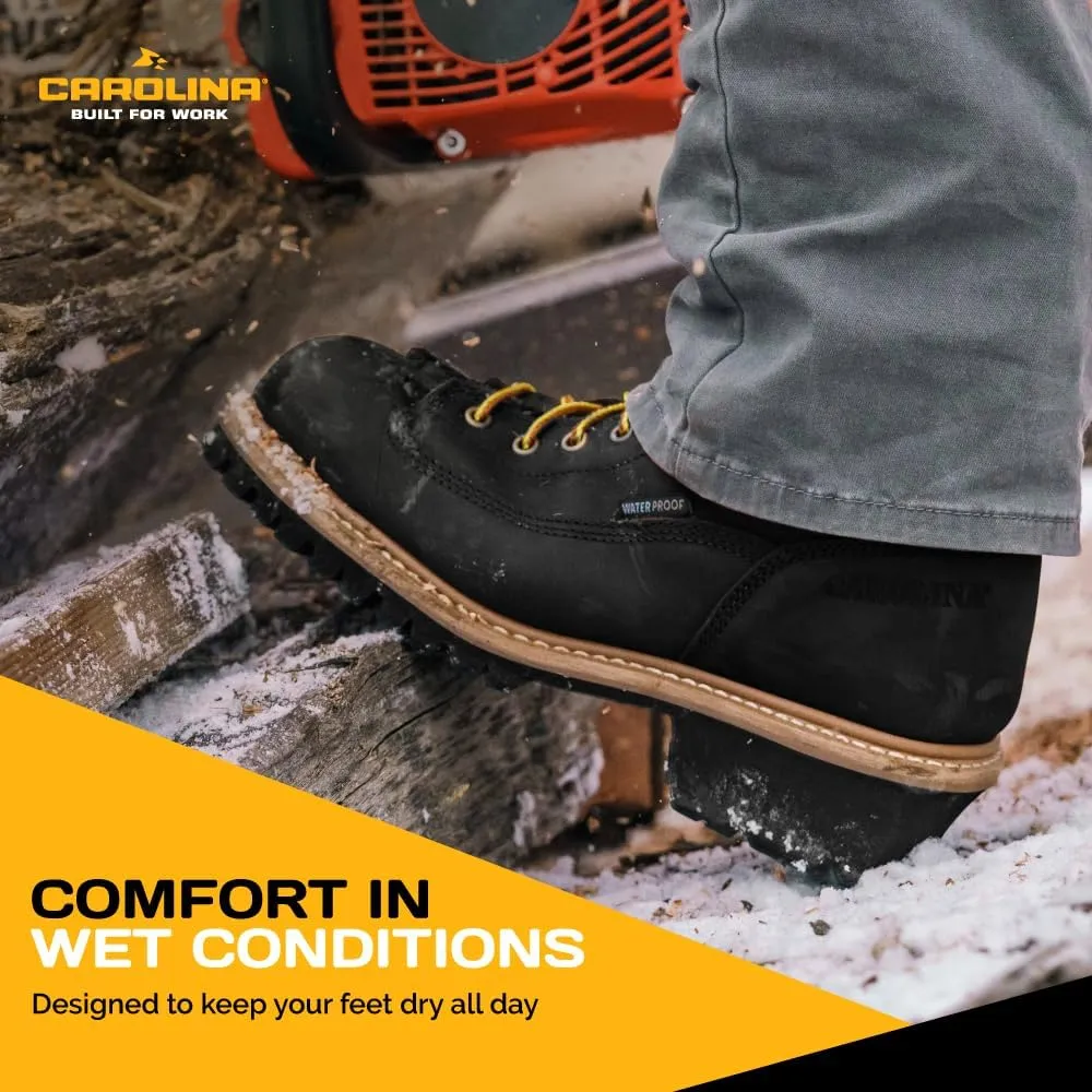 Carolina Spruce 8" Waterproof Steel Toe Logger Boots for Men - Leather Upper, Pillow Cushion Footbed, and Oil- and Slip-Resistant Outsole, EH-Rated