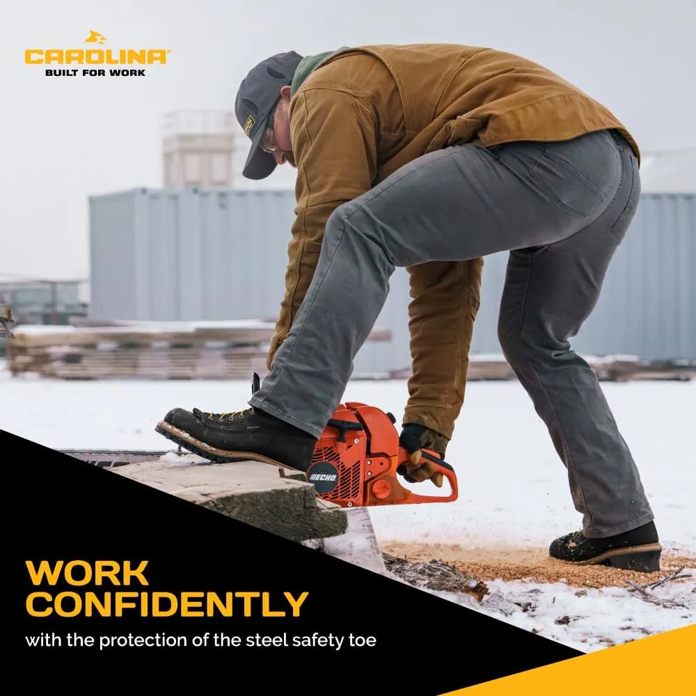 Carolina Spruce 8" Waterproof Steel Toe Logger Boots for Men - Leather Upper, Pillow Cushion Footbed, and Oil- and Slip-Resistant Outsole, EH-Rated