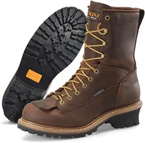 Carolina Spruce 8" Waterproof Steel Toe Logger Boots for Men - Leather Upper, Pillow Cushion Footbed, and Oil- and Slip-Resistant Outsole, EH-Rated