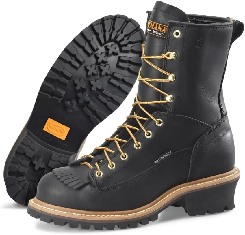 Carolina Spruce 8" Waterproof Steel Toe Logger Boots for Men - Leather Upper, Pillow Cushion Footbed, and Oil- and Slip-Resistant Outsole, EH-Rated