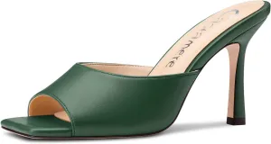 Castamere Square Open Toe Heeled Sandals for Women High Stiletto Heels Slip-on Mules Dress Comfortable Casual Summer Shoes 3.5 Inches Heels