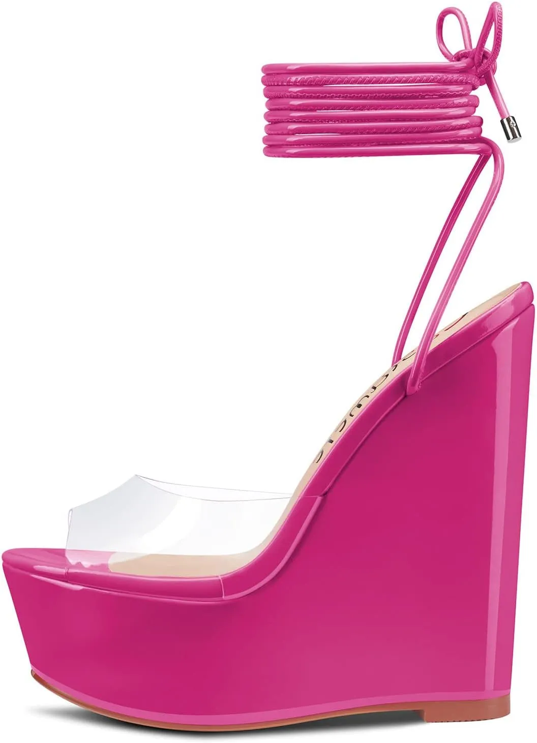 Castamere Womens High Wedge Platform Heel Peep Open Toe Ankle Strap Sandals Lace Wedding Clear Dress Shoes 5.9 Inches Heels